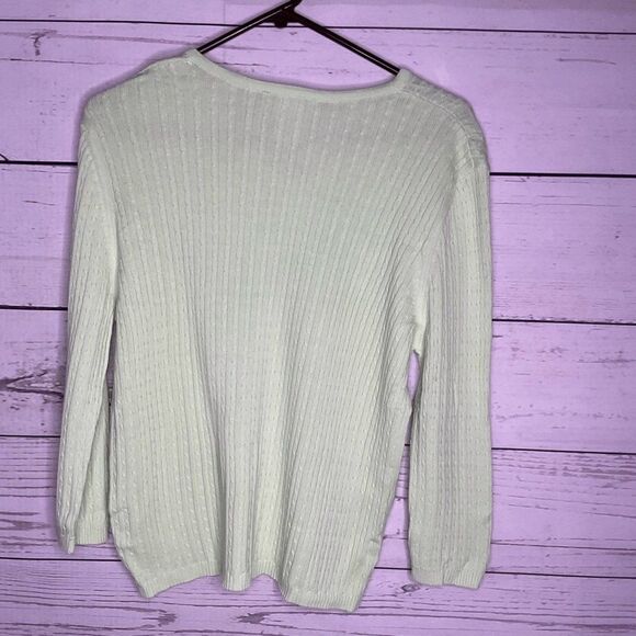 NWT IRRESISTIBLES Women’s Lime Green Cotton Cable Knit V-Neck Sweater Canada XL - Picture 2 of 11
